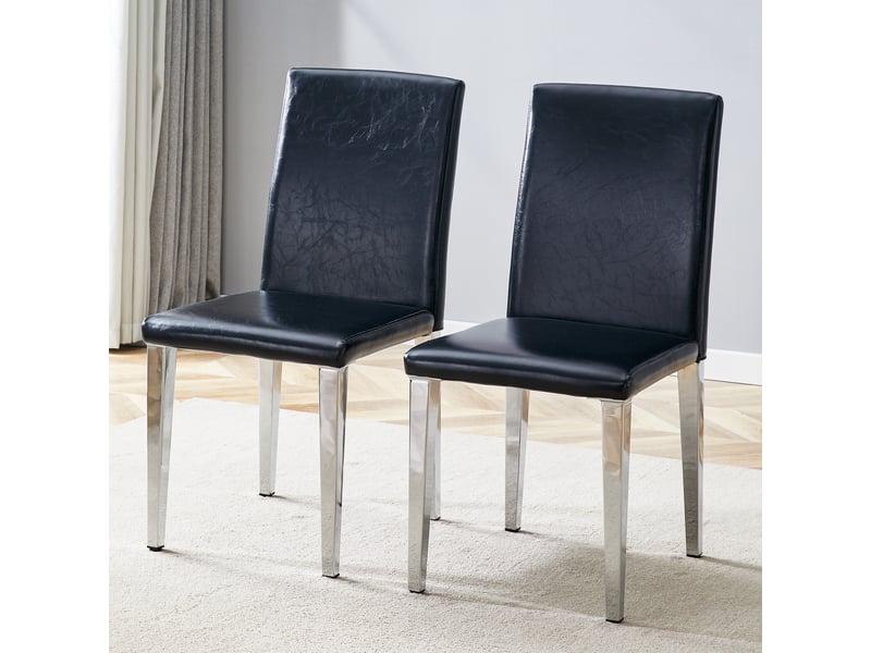  Lot de 2 - chaise de salle à manger - 38 x 47 x 90 cm-noir et argent - en pu rembourré avec dossier ergonomique et pieds en métal argenté  - Conforama C