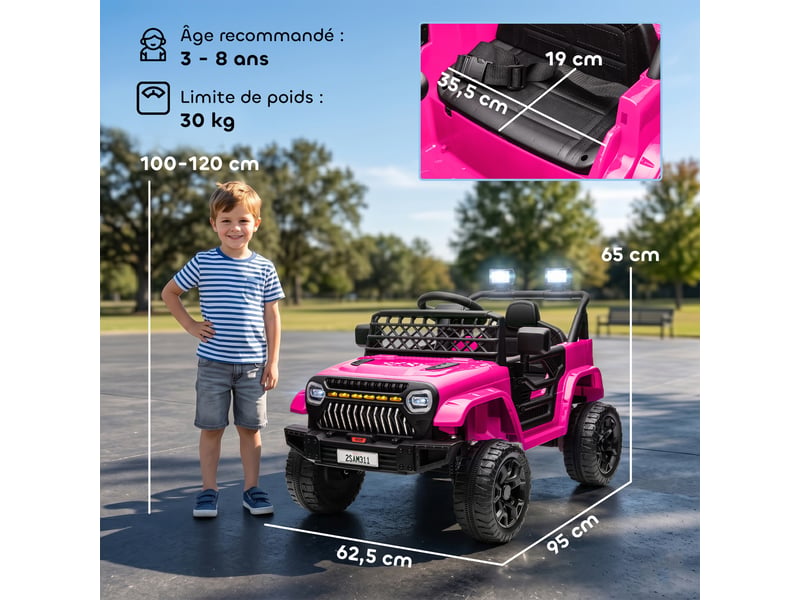  Voiture électrique enfant 4x4 télécommande 2,4ghz, 2 moteurs 12 v, vitesse réglable, musique, klaxon, lumières led, noir  - Conforama E