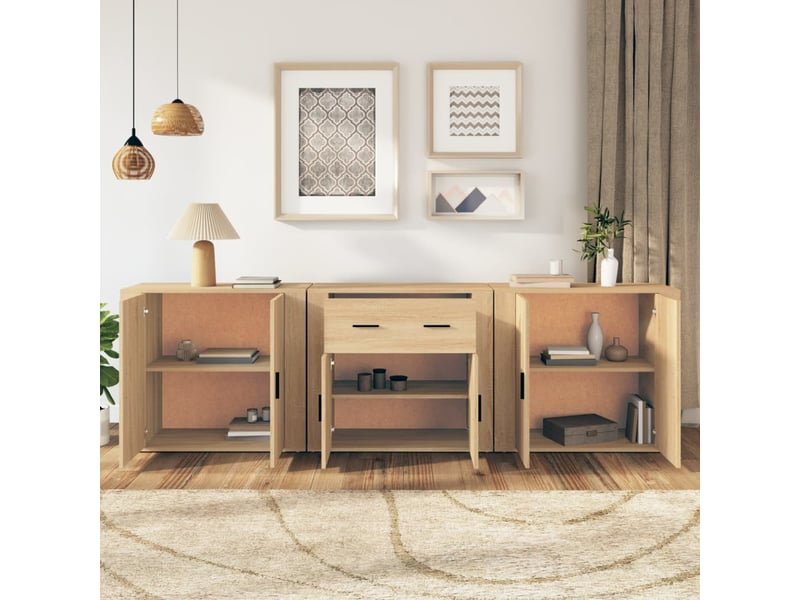  Buffets 3 pcs - bahut - meuble de rangement chêne sonoma bois d'ingénierie  - Conforama C