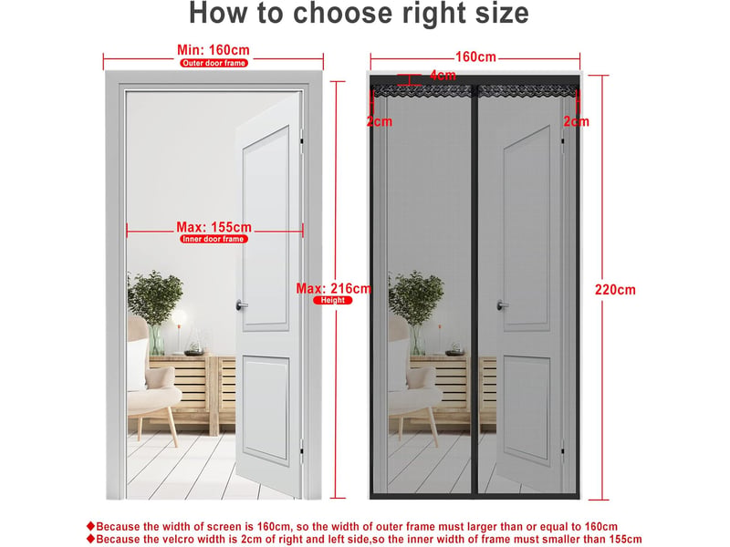  Moustiquaire de porte magnétique 160x220 cm – fermeture automatique  - Conforama B