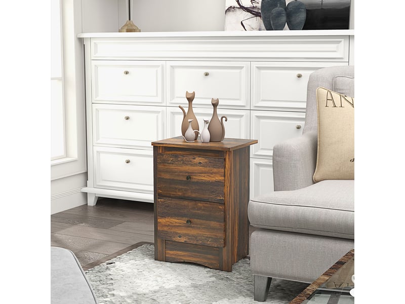  Table de chevet rustique à 2 tiroirs, en bois, pour chambre à coucher, 40 x 30 x 56 cm, marron  - Conforama D