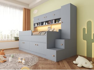 Lit avec rangement 90x200 cm SEYAKANY   coloris gris