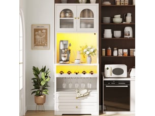 Buffet haut led portes vitrées bombées 140 cm blanc homvra