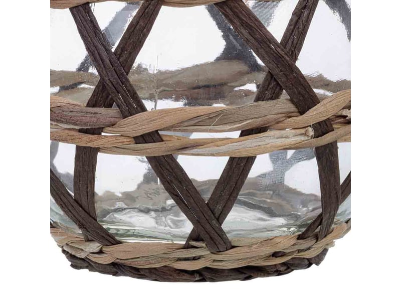  Bougeoir en verre recouvert de fibres naturelles marron, d11x8,5h cm  - Conforama E