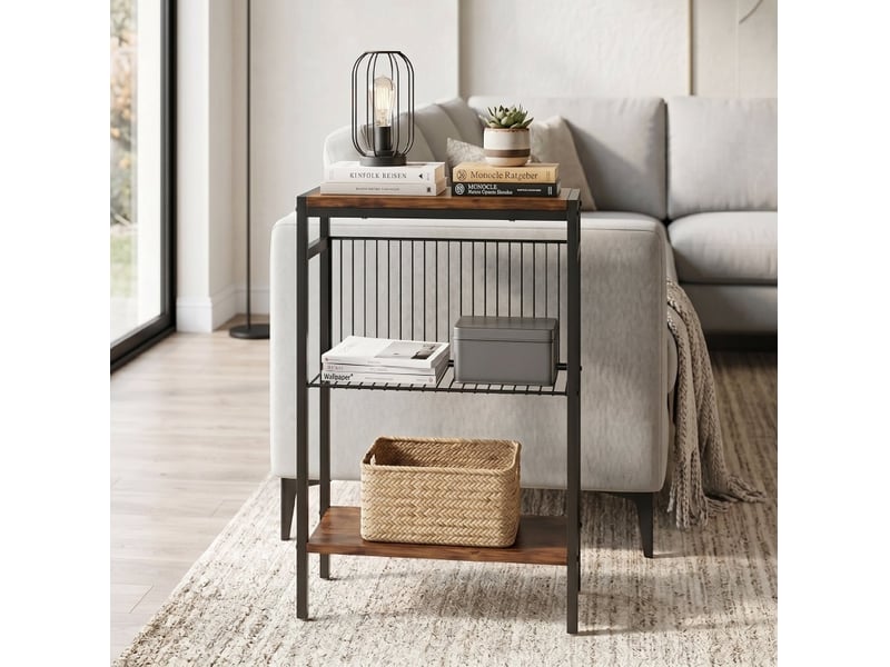  Bout de canapé à 3 étagères 43 x 18 x 62,5 cm, brun rustique et métal  - Conforama E