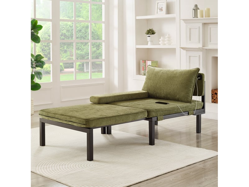  Fauteuil convertible extensible 1 place avec couchage, ports usb et type c, gain de place en velours vert  - Conforama B
