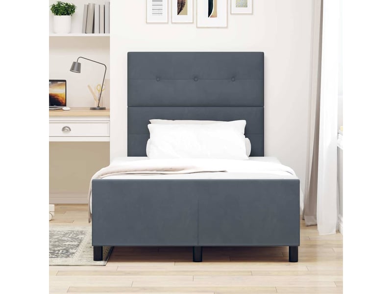  Lit double- lit adulte -  lit à ressorts avec tête de lit gris foncé 120 x 190 cm velours  - Conforama B