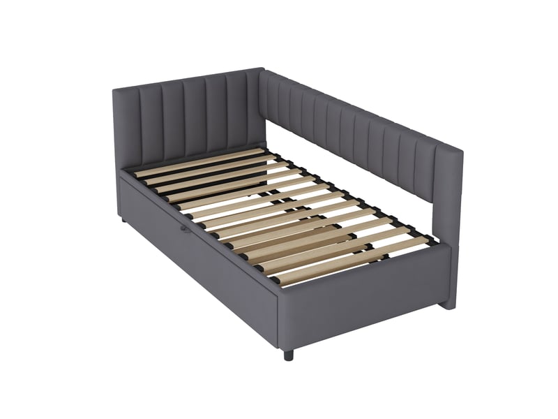  Lit simple canapé-lit avec gigogne 90-180x200 cm, velours, gris, sans matelas  - Conforama R