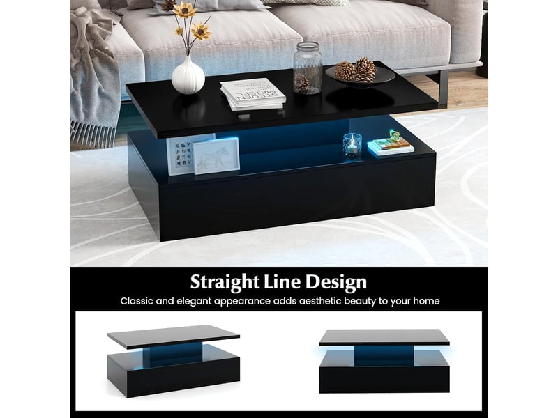  Table basse laquée 110x60x40cm led 20 lumières,8 luminosité avec télécommande,19 modes, nettoyage facile  - Conforama D