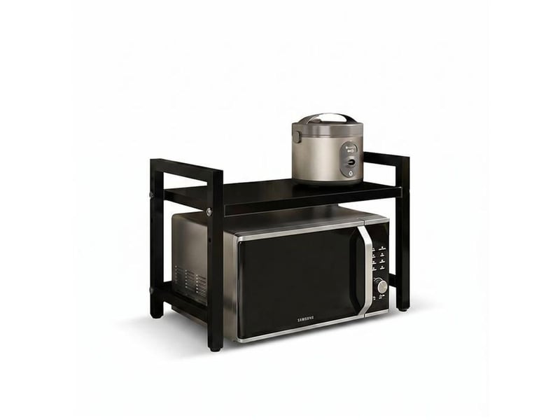  Support micro-ondes extensible en métal noir pliable avec étagères  - Conforama A