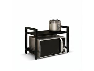 Support micro-ondes extensible en métal noir pliable avec étagères