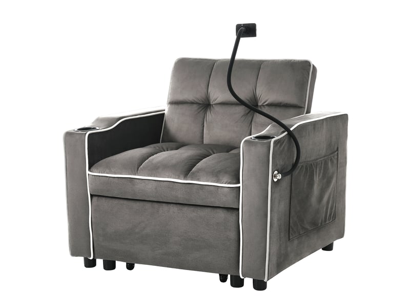 Fauteuil convertible 3-en-1 avec porte-gobelets et support téléphone, 83x167x76 cm - Conforama E