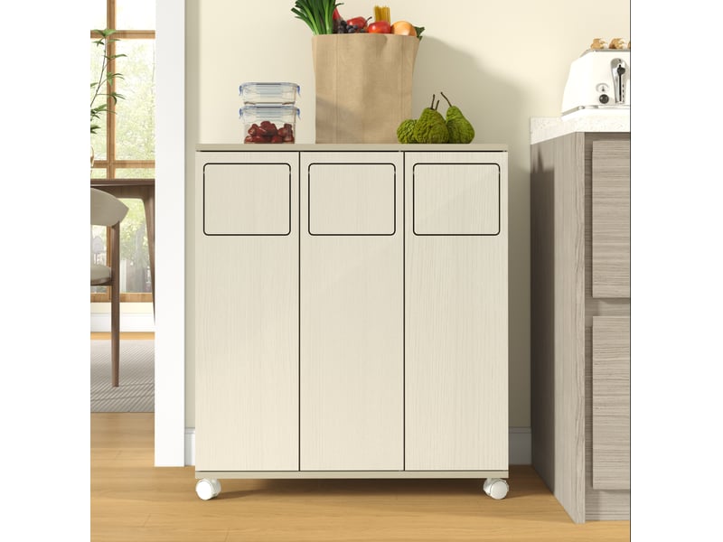 Meuble de tri des déchets 69,3x35x80 cm 3 portes mobile mdf blanc et aspect bois clair - Conforama B