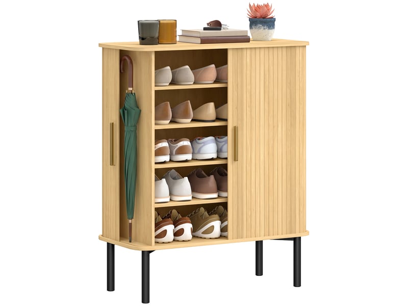  Meuble à chaussures à 5 étagères pour 15 paires de chaussures, portes coulissantes, étagères réglables, 78 x 38 x 95,2 cm, chêne  - Conforama A