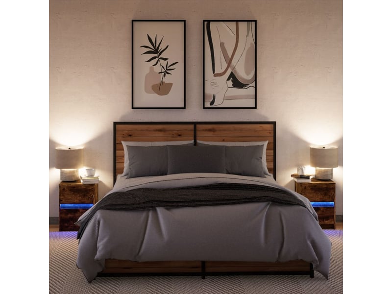 Lot de 2 tables de chevet - cabinet de chevet - table de nuit et lumières led chêne fumé - Conforama D