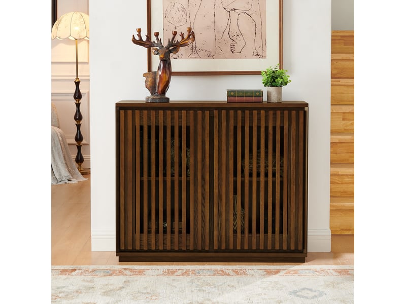  Buffet vintage 99x23,5x82,6 cm en mdf et bois de noyer avec rangement et ouvertures pour prises 4071258392007 - Conforama A