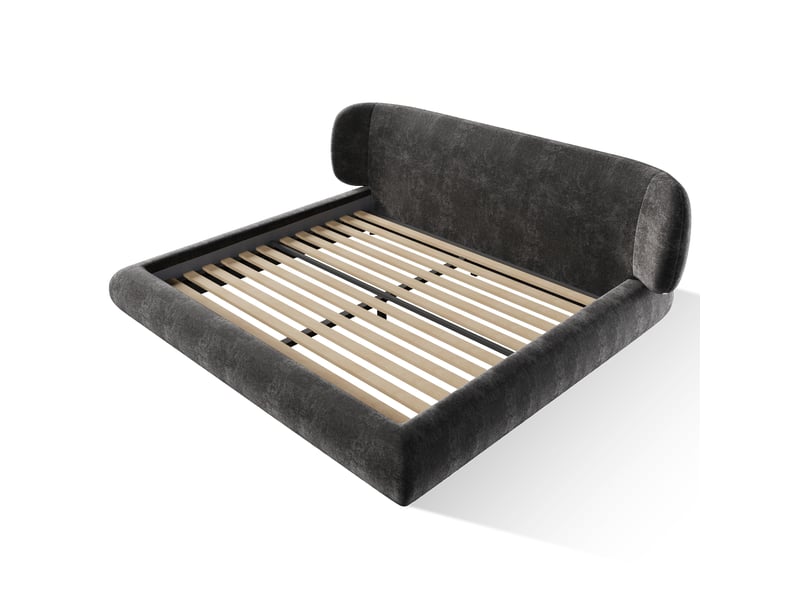 Lit double rembourré 160x200 cm avec sommier à lattes, lit adulte en chenille gris, sans matelas - Conforama E