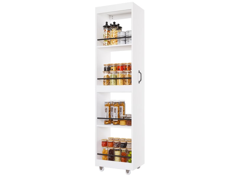  Bibliothèque étroite - 40x30x160.5cm - meuble de rangement sur roulettes avec barres anti-chute, 4 niveaux - blanc  - Conforama A
