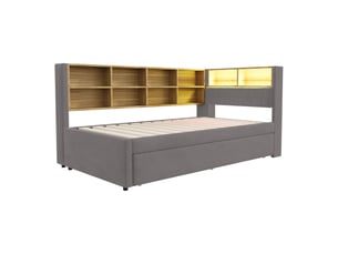 Lit gigogne 90x200 cm <strong>LEYTN</strong>  <strong></strong> coloris gris