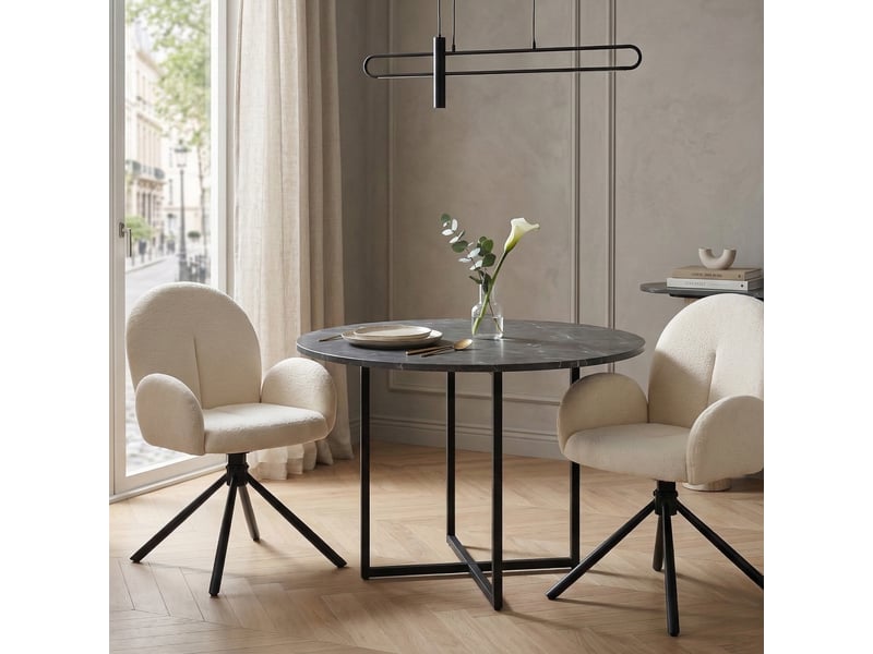 Lot de 2 chaises de salle à manger pivotantes avec accoudoirs - dossier enveloppant chenille crème - Conforama C