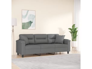 Canapé 3 places, canapé droit fixe avec oreillers gris foncé 180 cm