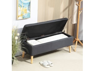Banc coffre 110x39x45 cm, banc de lit moderne, pieds en bois, assise rectangle, meuble chambre, polyester, gris foncé