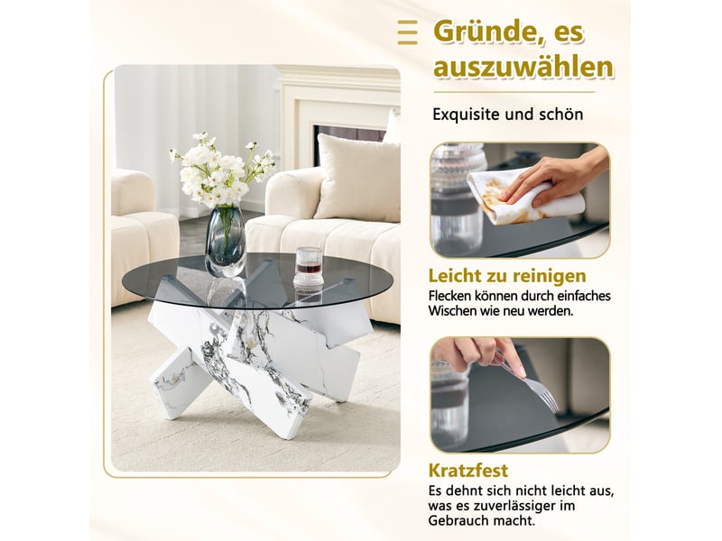  Table basse ronde ø 79 cm – blanc – plateau en verre trempé et base design stable  - Conforama E