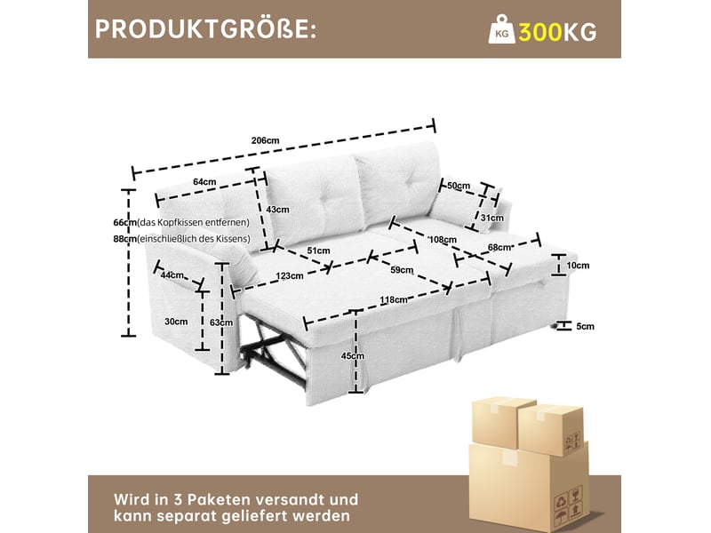  Canapé d'angle réversible convertible 3 places modulaire avec rangement et poches latérales en velours côtelé beige  - Conforama E