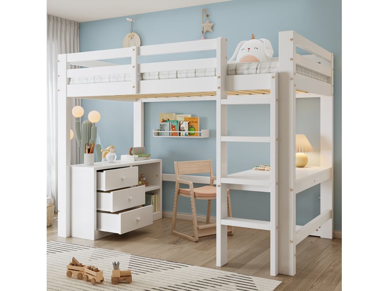 Lit mezzanine enfant avec bureau et rangements 90x200 evryae - Conforama D