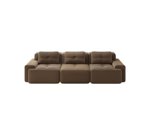 Canapé d'angle modulable 3 places en tissu velours côtelé marron avec assise profonde et design sans pieds pour salon moderne
