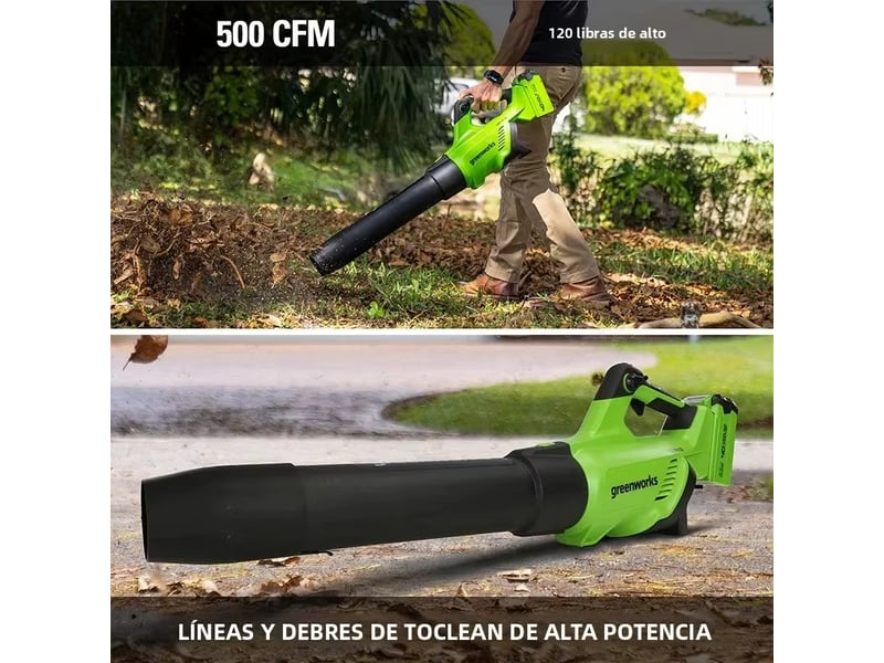  Greenworks – souffleur de feuilles sans balais,balayeuse axial 40v,contrôle de vitesse 500 cfm 120 mph,fonction turbo avec batterie 4ah et chargeur  - Conforama C
