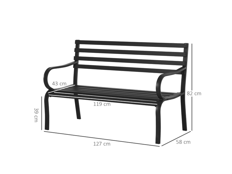  Banc de jardin design contemporain 2 places dim. 127l x 58l x 82h cm métal époxy noir  - Conforama E
