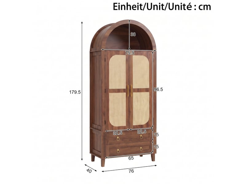  Buffet 76x40x179,5 cm à led avec 2 portes et 2 tiroirs coloris noyer  - Conforama C