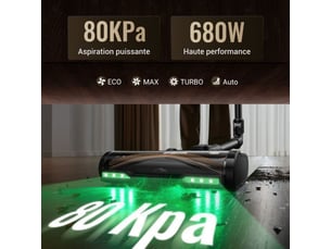 Aspirateur balai sans fil 80 kpa 180 aw smartspeed 3 modes jusqu a 70 min batterie amovible