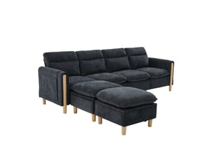 Canapé modulable 4 places modenvie avec deux poufs coffres, forme en u, tissu chenille noir