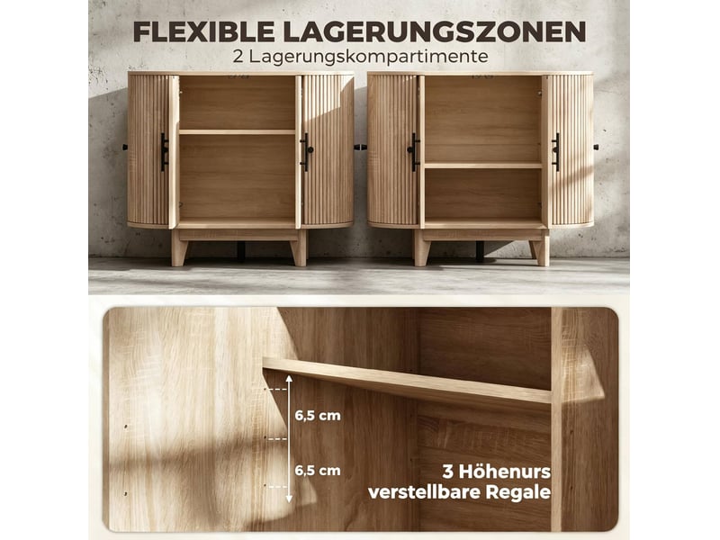 Buffet 4 portes 90 x 40 x 76 cm avec étagère réglable, effet chêne naturel  - Conforama E