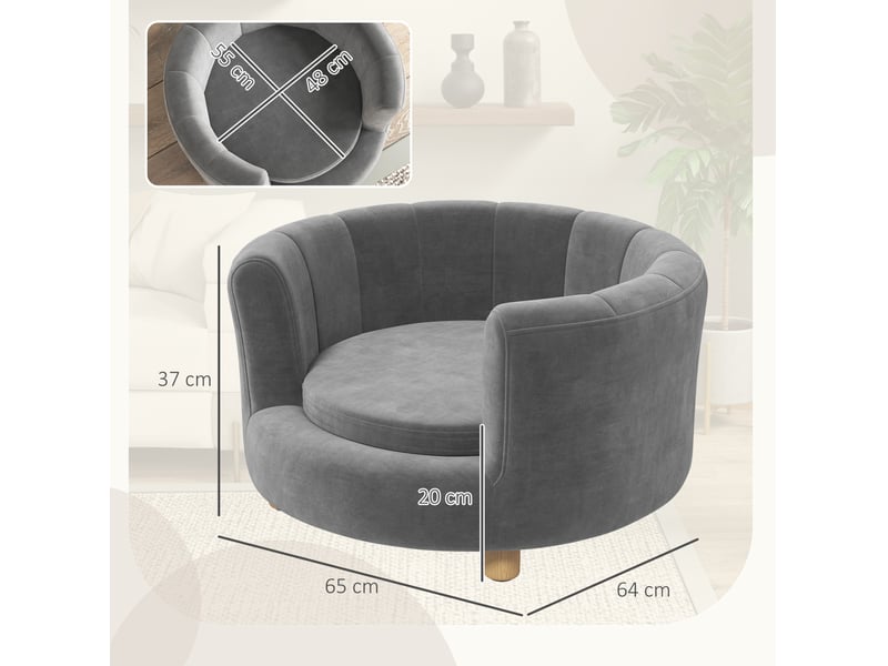  Canapé pour votre petit compagnon gris en tissu lavable, dossier enveloppant, coussin en mousse et pieds en bois, jusqu'à 4,5 kg  - Conforama C