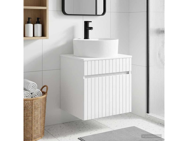 Meuble de lavabo mural, rangement salle de bain blanc brillant 49x44.5x65 cm - Conforama B