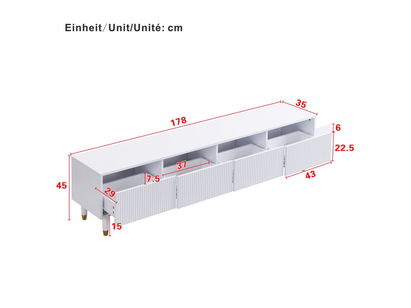  Meuble tv blanc, 2 tiroirs, 4 portes, rangement, éclairage led, design moderne, structure robuste - mdf - 110x50x40cm - salon  - Conforama B