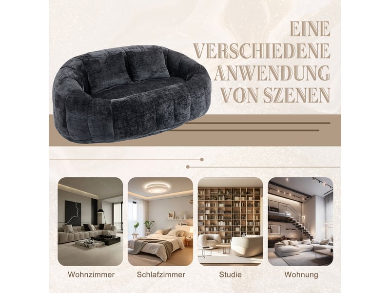  Fauteuil pouf xxl adulte, canapé de sol 2 places en chenille noir, mousse mémoire de forme, chauffeuse sans armature 150cm  - Conforama R