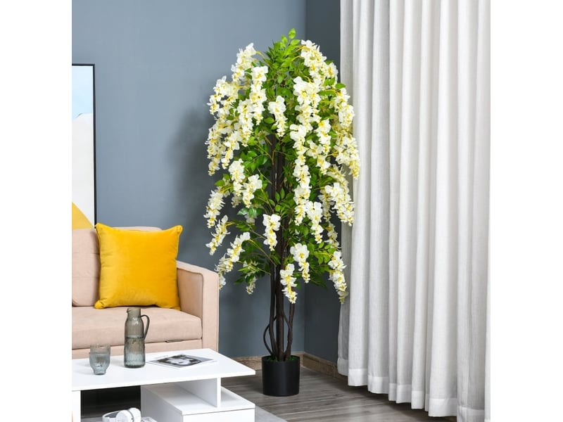  Plante artificielle glycine blanche 165 cm en plastique avec pot lesté, décor intérieur et extérieur élégant  - Conforama B