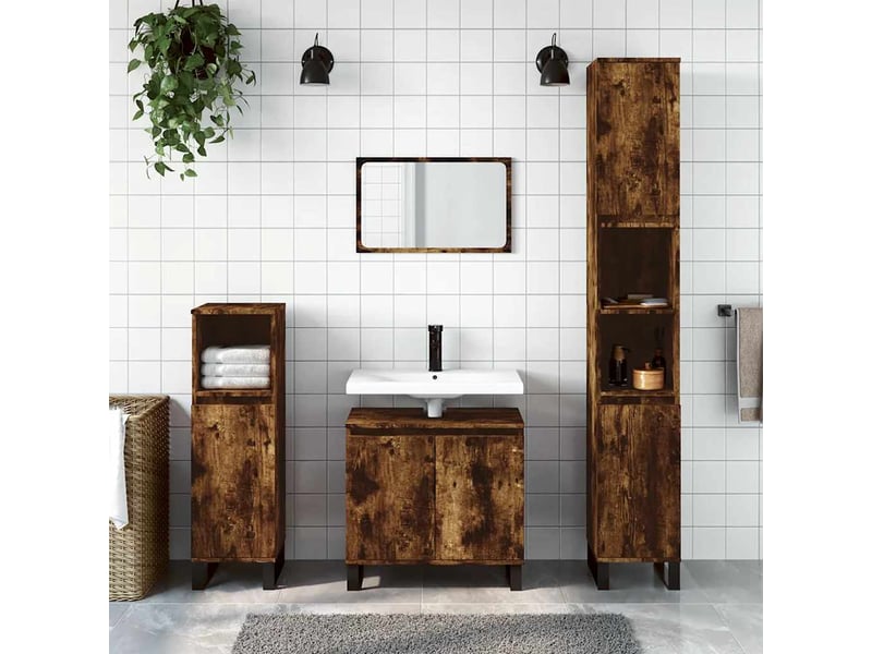  Amoire de salle de bain chêne fumé 58x33x60cm bois d'ingénierie shl6550  - Conforama B