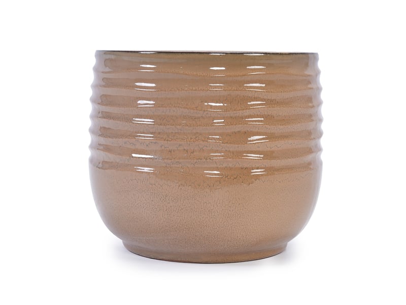  Lot de 3 pots de fleurs en céramique ø 362620 cm – marron clair brillant – drainage intérieur extérieur  - Conforama D