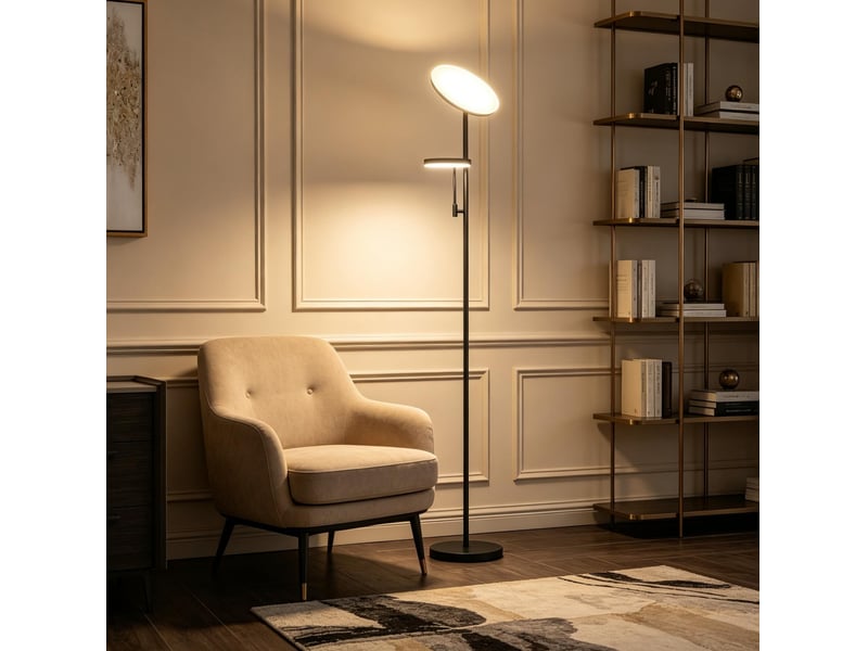  Lampadaire led 42 w ø 25 x h 175 cm – noir – double éclairage orientable, variateur et télécommande  - Conforama B