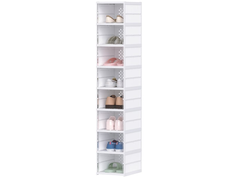  Lot de 8 boîtes à chaussures pliables et empilables en plastique blanc  - Conforama B