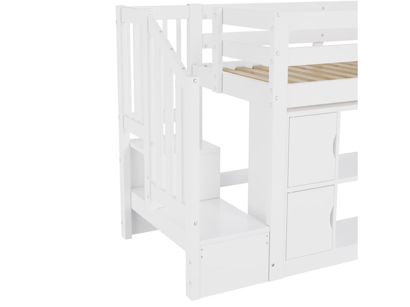  Lit mezzanine enfant 90x200 cm blanc avec rangements, bibliothèque, escalier et led, sommier inclus, sans matelas  - Conforama D