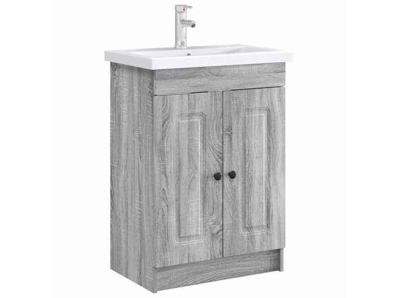  Armoire sous évier de salle de bain, meuble de rangement sonoma gris shl9691  - Conforama C
