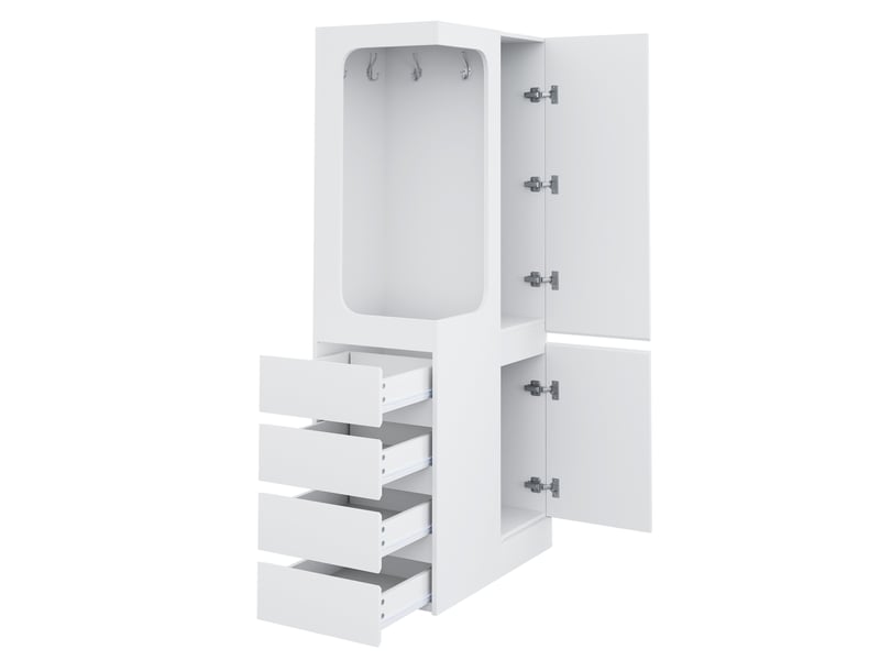 Armoire de rangement compacte avec 1 porte, 4 tiroirs et penderie ouverte pour chambre en bois blanc, 70×40×170 cm - Conforama E