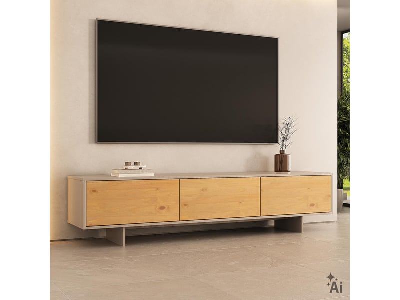  Meuble tv arto l 184 cm 3 portes en bois - blanc cachemire et chêne  - Conforama C