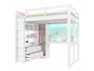 Lit mezzanine 140x200 cm MEUBLIV coloris blanc